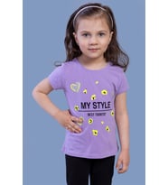Toontoy Kız Çocuk Kalp Baskılı Tişört (Lila)
