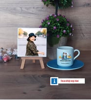 Temizlik Görevlisi Fotoğraflı Dekoratif Taş, Ahşap Altlıklı Türk Kahvesi Fincanı Hediye (Model 5)