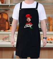 BK Gift Kişiye Özel Karikatürlü Chef Tasarımlı Profesyonel Siyah Mutfak Önlüğü, Aşçı Önlüğü, Şef Önlüğü, Arkadaşa Hediye (Model 4)
