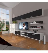 Decoraktiv Eko 8 Mdf Dvd Krom Ayaklı Tv Ünitesi Tv Sehpası (Beyaz-Siyah)