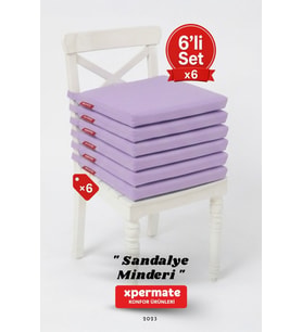XPERMATE Fermuarlı 6'lı Sandalye Minderi Su İtici Kumaş 40x40 cm Sünger Sandalye Minderi Bağcıklı Antrasit (Lila)
