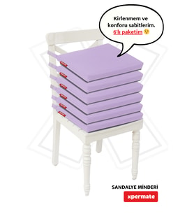 XPERMATE Fermuarlı 6'lı Sandalye Minderi Su İtici Kumaş 40x40 cm Sünger Sandalye Minderi Bağcıklı Antrasit (Lila)