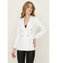 Kadın Gold Düğmeli Blazer Ceket (Beyaz)