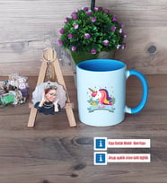 Unicorn Kupa Bardak Beyaz ve Fotoğraflı Ahşap Anahtarlık Hediye (Model 4)