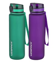 Uzspace 2'li Tritan Matara Seti 1000 ml Büyük Boy 14 Farklı Renk Seçeneği FiftyFifty (Mor-Grı)