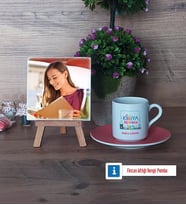 Kimya Öğretmeni Fotoğraflı Dekoratif Taş, Ahşap Altlıklı Türk Kahvesi Fincanı Hediye Öğretmenler Günü Hediyesi (Model 6)