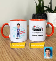 Kişiye Özel Karikatürlü Hemşire Hediye Kupa Bardak Erkek Hemşireye Tıp Bayramı Hediyesi (Turuncu)