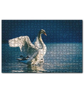 Cakapuzzle Gölde Kanatlarını Çırpan Beyaz Kuğu  Puzzle Yapboz MDF (Ahşap) (500 Parça)