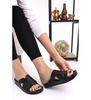 Mulex 10652 Kadın Terlik Comfort Anatomik Kadın Ev Dışarı Terliği (Siyah)