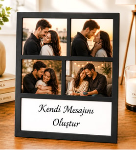 Kişiye Özel Masaüstü Çerçeve 4 Fotoğraflı Kendi Mesajını Oluştur Ahşap Kolaj Çerçeve (Siyah)