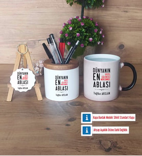 Ablaya Hediye Hediye Sepeti Kalemlik, Kupa Bardak Sihirli, Ahşap Anahtarlık Hediye (Model 1)