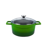 Lava Döküm Yuvarlak Tencere Cam kapaklı. Glaze Çap(Ø)20cm. (Yeşil)
