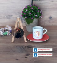 Unicorn Türk Kahvesi Fincanı Ahşap Altlıklı ve Fotoğraflı Ahşap Anahtarlık Hediye (Model 8)