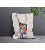 BK Gift Kişiye Özel Sevgililer Karikatürlü Kanvas Bez Çanta, Baskılı Omuz Çantası, Alışveriş Çantası, Plaj Çantası, Sevgiliye Hediye-1 (Model 11)