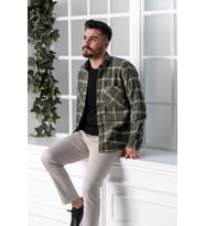 DORSS SLİMFİT ÇİFT CEPLİ EKOSELİ ERKEK ODUNCU GÖMLEK (Yeşil)