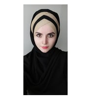 Kadın Tesettür Hazır Üç Bantlı Titi Şal (Siyah-Altın)