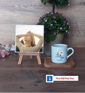 İnsan Kaynakları Uzmanı Fotoğraflı Dekoratif Taş, Ahşap Altlıklı Türk Kahvesi Fincanı Hediye (Model 1)