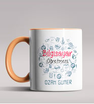 Kişiye Özel Bilgisayar Öğretmeni Tasarımlı Siyah Renk Kupa 2 (Turuncu)