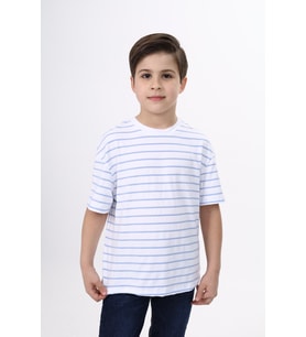 Toontoy Unisex Çocuk Çizgili Tişört (Mavi)
