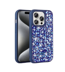 iPhone 15 Pro Max Kılıf Parlak Taşlı Tasarım Linea Kılıf (Lacivert)