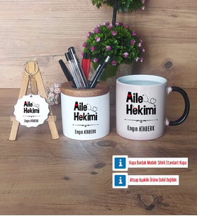 Aile Hekimi Hediye Sepeti Kalemlik, Kupa Bardak Sihirli, Ahşap Anahtarlık Hediye (Model 1)