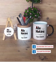 Aile Hekimi Hediye Sepeti Kalemlik, Kupa Bardak Sihirli, Ahşap Anahtarlık Hediye (Model 1)