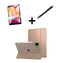 Apple iPad Pro 12.9 3. 4. 5. 6. Nesil Kılıf Set PU Deri Smart Tablet Kilifi Ekra (Gold)