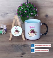 İsme Özel Doğum Günü Hediyesi Kupa Bardak Kırmızı ve Ahşap Anahtarlık Hediye (Model 8)