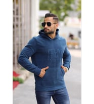 KAPŞONLU SLİMFİT POLAR ERKEK SWEATSHİRT (İndigo)