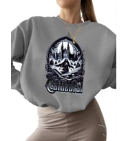 kadın Sweatshirt unisex kalın 3 iplik şardonlu Bej erkek bisiklet yaka Siyah güller katedrali (Gri)