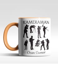 Kişiye Özel Kameraman Tasarımlı Siyah Kupa (Beyaz-Turuncu)