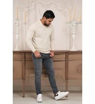 Woolen World Polo Yaka Slimfit Desenli Yünlü Erkek Triko Kazak (Krem)