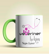 Kişiye Özel Veteriner Hekim 2 Tasarımlı Turuncu Kupa Bardak (Yeşil)