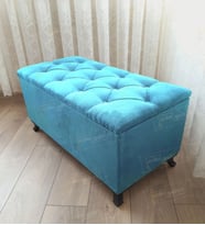 Lüks Sandıklı Kapitoneli Ayakucu Puf Bench 120 cm Siyah Ayak (Turkuaz)