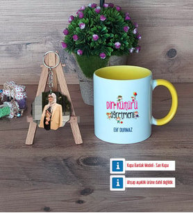 Din Kültürü Öğretmeni Kupa Bardak Beyaz ve Fotoğraflı Ahşap Anahtarlık Hediye (Model 7)