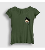 Presmono Kadın Sarı Pocket Goku Anime Dragon Ball T-Shirt 236782tt (Haki)