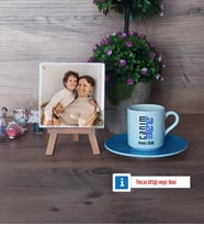 Babaya Hediye Fotoğraflı Dekoratif Taş, Ahşap Altlıklı Türk Kahvesi Fincanı Hediye (Model 5)