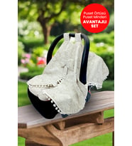 Bebek Arabası Aksesuarları Bebek Waffle Puset Anakucağı Örtüsü ve Minder Seti Kız Bebek Erkek Bebek (Krem)