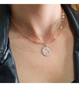 Taşlı Yuvarlak Galaksi Kolye (Rose - Gold)