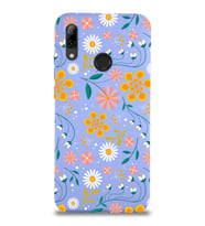 Huawei P Smart 2019 Uyumlu Lansman Kılıf Çiçek Tasarımlı İçi Kadife Kapak (Lila)