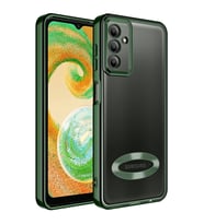 Samsung Galaxy A14 Kılıf Logo Yeri Açık Kamera Lens Korumalı Renkli Kenarlı Şeffaf Silikon (Koyu Yeşil)