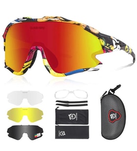 Queshark Polarize Anti-UV Outdoor 4 Lens Ultra Hafif Spor Motorsiklet Bisiklet Güneş Gözlüğü (Karışık)