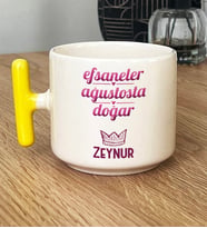 Kişiye Özel Aslan Başak Burcu Hediye T Kupa Bardak Doğum Günü Hediyesi (Sarı)
