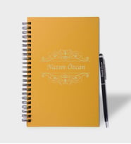 Kişiye Özel Renkli Ahşap Defter Kalem Seti (Sarı)