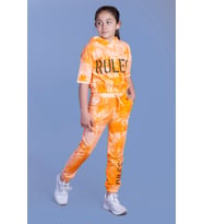Toontoy Kız Çocuk Rules Baskılı Batik Desenli Crop Eşofman Takımı (Turuncu)