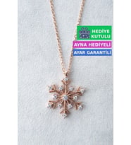 Jewelmim Gümüş Kar Tanesi Kolye Rose Altın Kaplama 925 Ayar Kar Tanesi Kadın Gümüş Kolye (Rose)