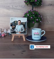 İspanyolca Öğretmeni Fotoğraflı Dekoratif Taş, Ahşap Altlıklı Türk Kahvesi Fincanı Hediye (Model 4)