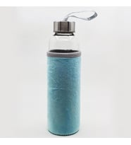 Peluş Kılıflı Cam Su Şişesi 500 ml (Mavi)