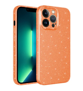 iPhone 12 Pro Max Kılıf Kamera Korumalı Simli Lüks Koton Kılıf (Turuncu)