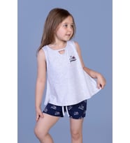 Toontoy Kız Çocuk I Love Summer Baskılı Şortlu Takım ( Gri-Melanj)